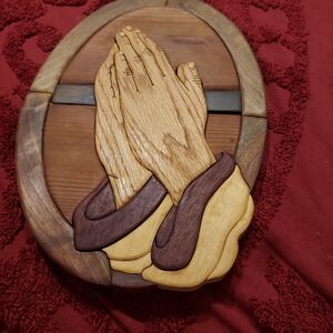 Large Wooden Praying Hands Carved Plaque By Jerry Godsey Personally Signed